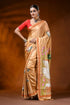 Sand beige silk kantha work saree with swan lotus hand embroidery 1
