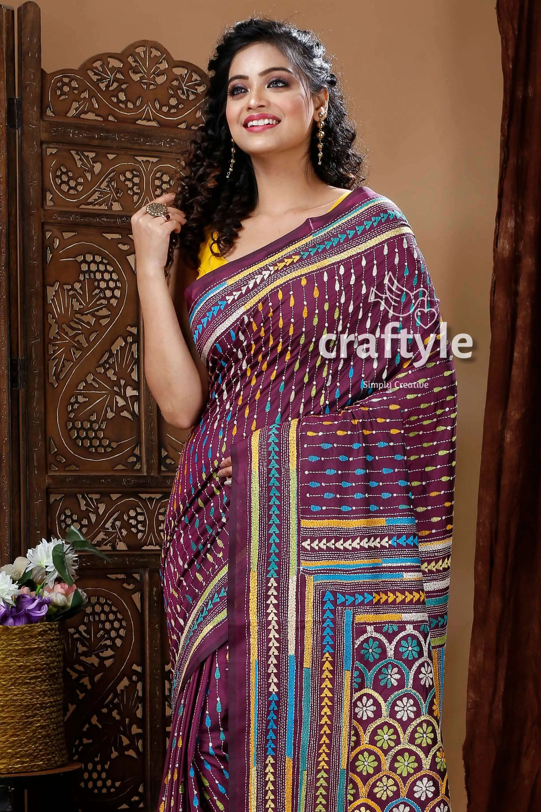 Sangria purple exclusive kantha silk saree woman patterned purple saree 2