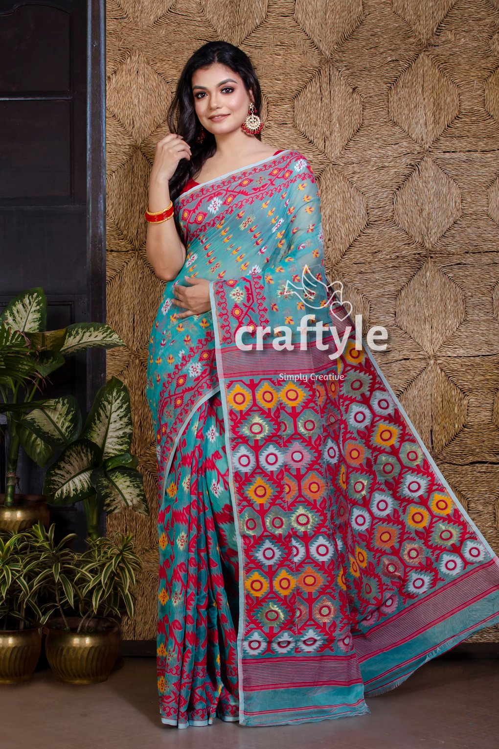 Sapphire Blue Handloom Dhakai Jamdani Saree - Craftyle