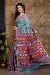 Sapphire Blue Handloom Dhakai Jamdani Saree - Craftyle