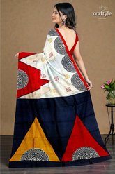 Scarlet red black hand block print mulberry silk saree - pure for women 3