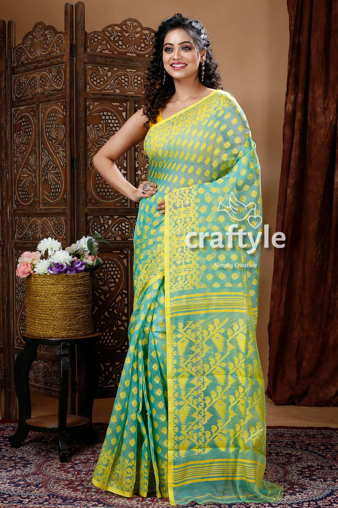 Sea Green Elegant Jamdani Saree for Women - Craftyle