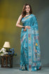 Sea green floral design hand kantha embroidery silk saree teal silk saree adorned intricate 1