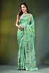 Sea green hand embroidered nature theme silk kantha saree light adorned 1