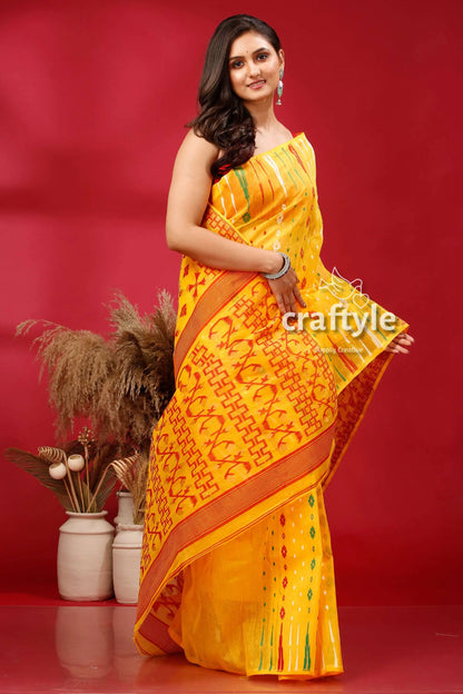 Selective yellow and red graceful jamdani saree woman yellow saree 4
