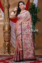 Sepia Tan Color Hand Painted Pure Tussar Saree - Craftyle