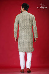 Sequin Embellished Dark Olive Green-Westar Embroidery Kurta for Men - Craftyle