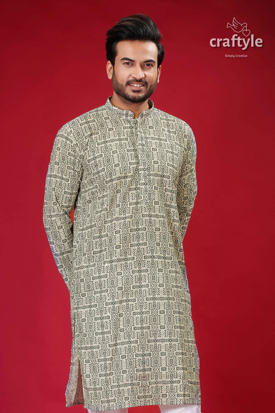 Sequin embellished dark olive green westar embroidery kurta for men menās patterned kurta 2
