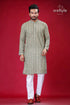 Sequin embellished dark olive green-westar embroidery kurta for men man patterned kurta white pants 1