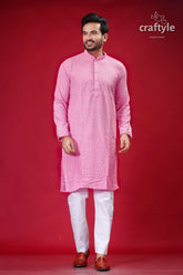 Sequin-Embellished Lavender Pink Chikankari Kurta for Men - Craftyle