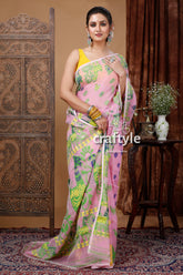 Shampoo Pink Soft Dhakai Jamdani Saree - Craftyle