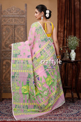 Shampoo Pink Soft Dhakai Jamdani Saree - Craftyle