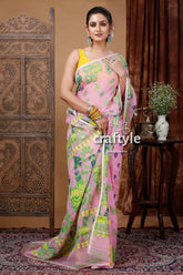 Shampoo pink soft dhakai jamdani saree woman pink sari 4
