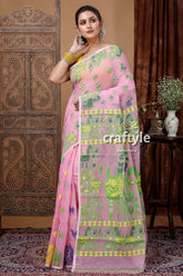 Shampoo Pink Soft Dhakai Jamdani Saree - Craftyle