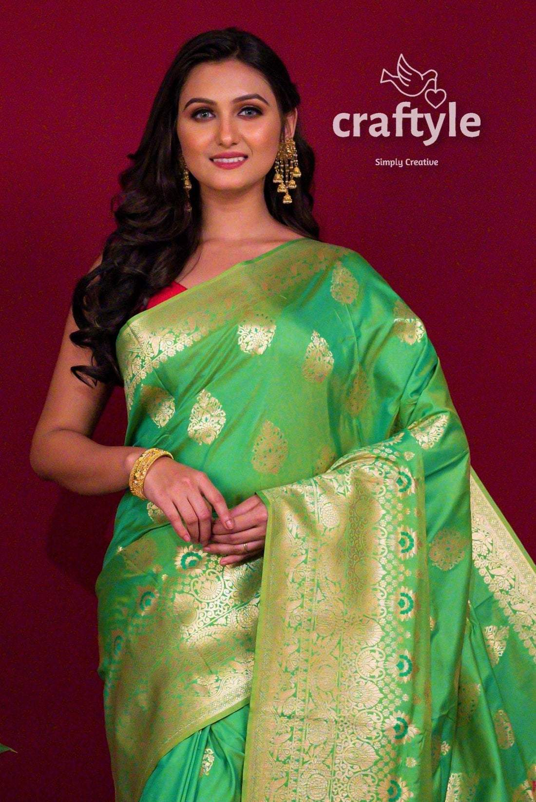 Shamrock Green Dual Tone Katan Semi Silk Saree for Women - Craftyle