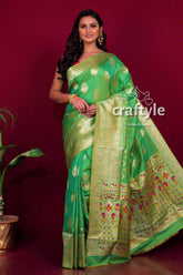 Shamrock Green Dual Tone Katan Semi Silk Saree for Women - Craftyle