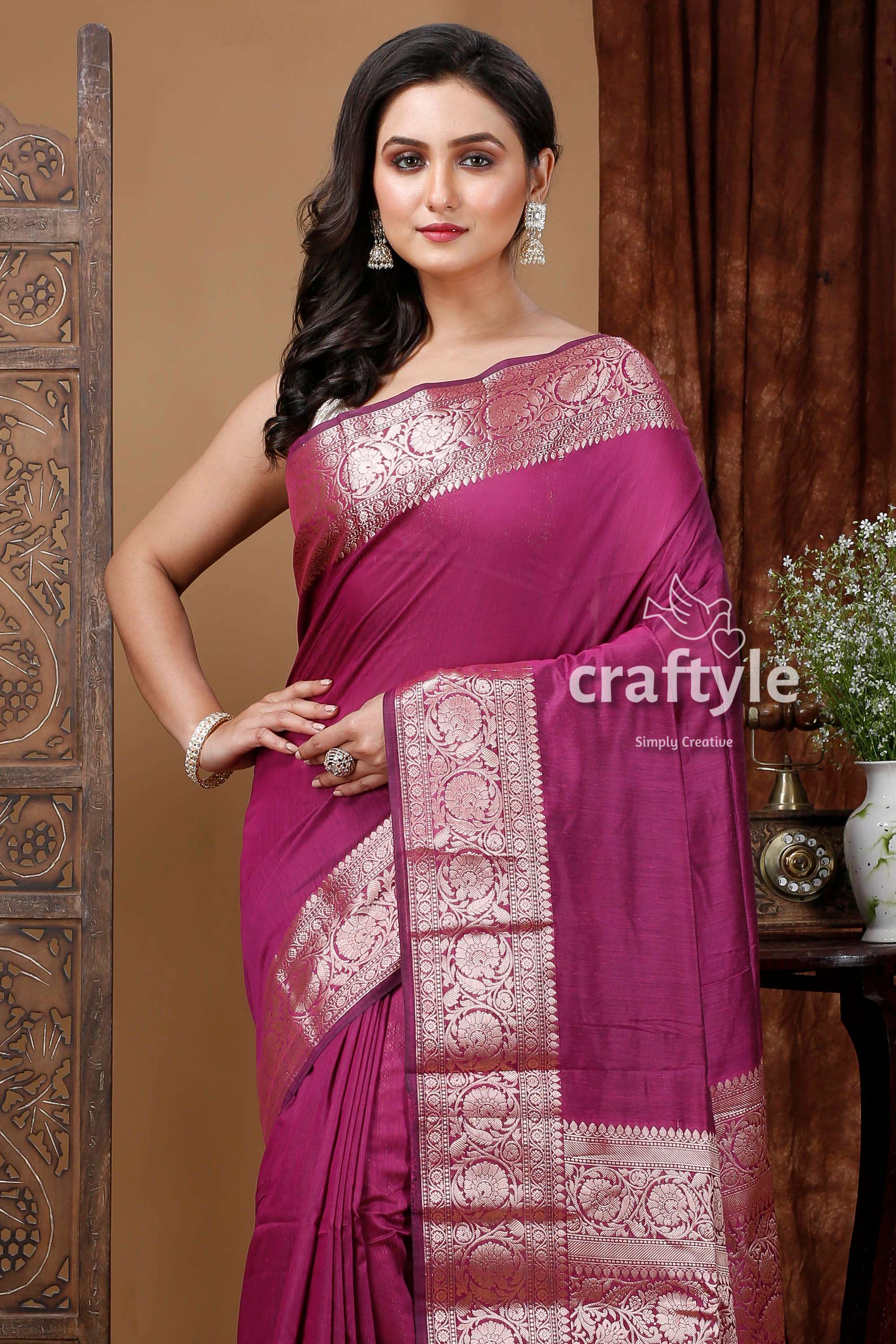 Signal Violet Soft Silk Manipuri Saree with Zari Work - Craftyle