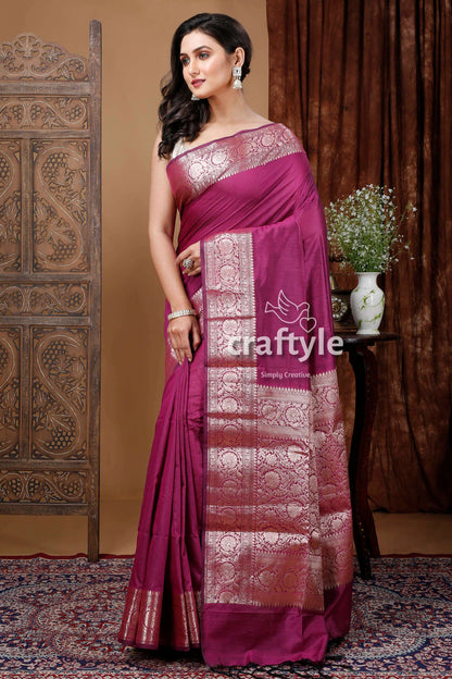 Signal Violet Soft Silk Manipuri Saree with Zari Work - Craftyle