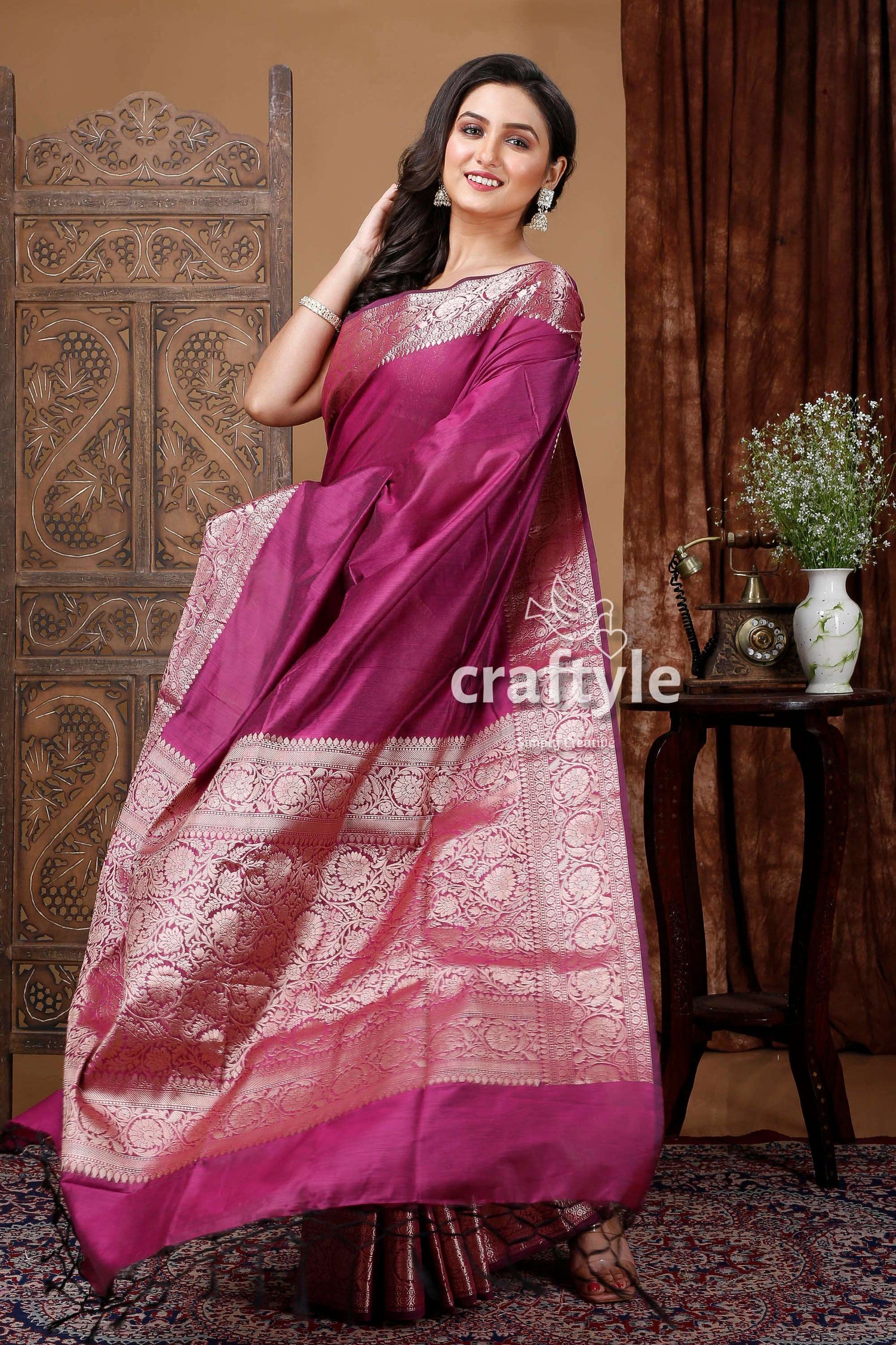 Signal Violet Soft Silk Manipuri Saree with Zari Work - Craftyle