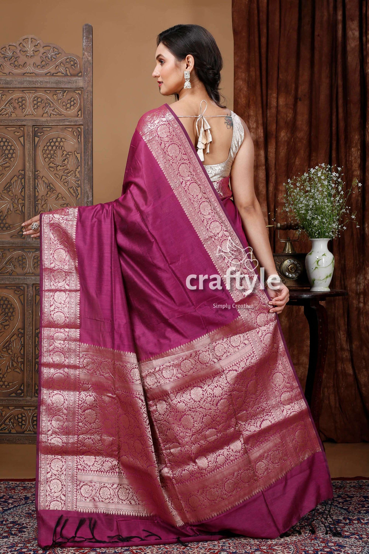 Signal Violet Soft Silk Manipuri Saree with Zari Work - Craftyle