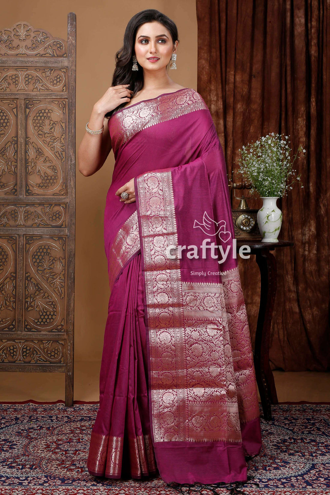 Signal Violet Soft Silk Manipuri Saree with Zari Work - Craftyle