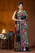 Silk kantha saree in black with handcrafted multicolor floral design black silk saree adorned vibrant 1
