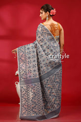 Silver grey traditional handloom jamdani sari gray patterned saree 5
