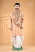 Sisal color multi thread kantha stitch cotton kurta for men men’s peach colored embroidered kurta white 1