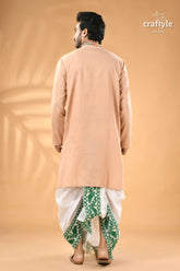 Sisal color multi thread kantha stitch cotton kurta for men men’s peach kurta white green 6