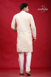 Sisal fish motif kantha work cotton kurta for men cream-colored long-sleeved traditional indian 5