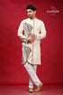 Sisal fish motif kantha work cotton kurta for men cream-colored intricate black multicolored 1