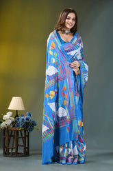 Sky blue artisanal swan motif handcrafted silk kantha saree vibrant blue saree adorned colorful 6