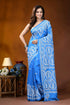 Sky blue paisley motif handcrafted kutch embroidered silk saree vibrant blue saree intricate white 1