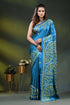 Sky blue silk gujrati stitch saree with hand embroidered ethnic motifs 1