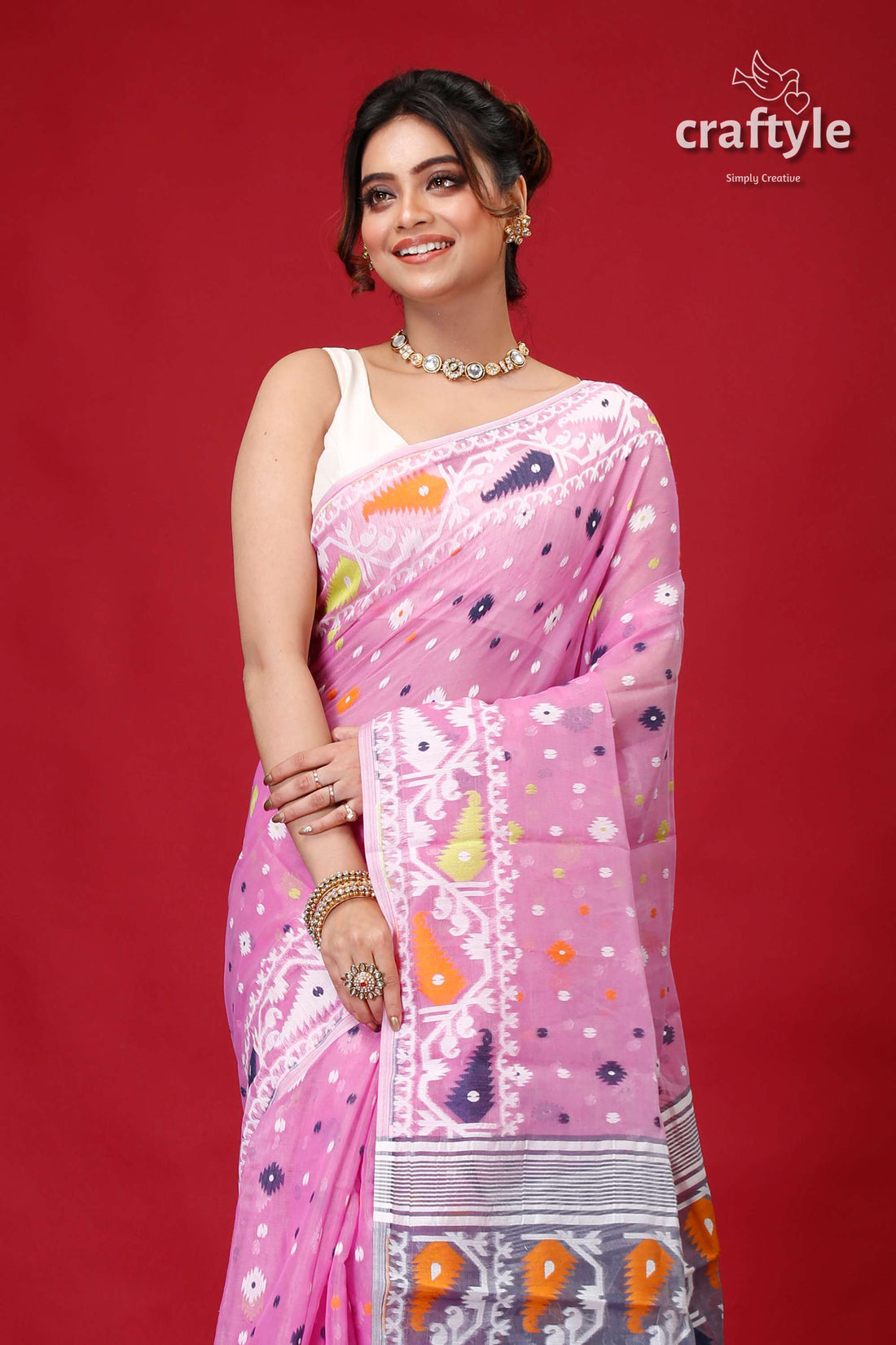 Sky Magenta Intricate Soft Jamdani Saree-Craftyle