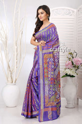 Slate Blue-Purple Dualtone Kantha Embroidered Silk Saree - Craftyle
