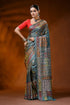 Slate blue silk kutch work saree with multi-thread handcrafted mirror detailing 1