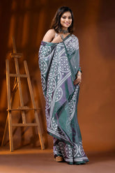 Slate grey green dualtone silk kutch work saree with circular motifs 5