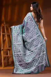 Slate grey green dualtone silk kutch work saree with circular motifs 4