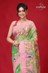 Slimy Green Bengal Jamdani Saree-Craftyle