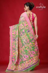 Slimy Green Bengal Jamdani Saree-Craftyle