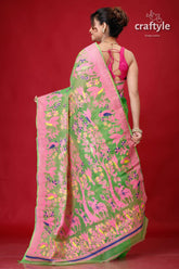 Slimy green bengal jamdani saree pink green patterned saree 5