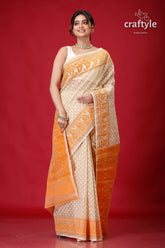 Soft Amber and Orange Jamdani Saree for Women-Craftyle