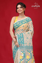 Soft amber elegant jamdani saree for women woman beige turquoise saree 2