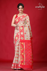 Soft Amber Handloom Jamdani Sari-Craftyle
