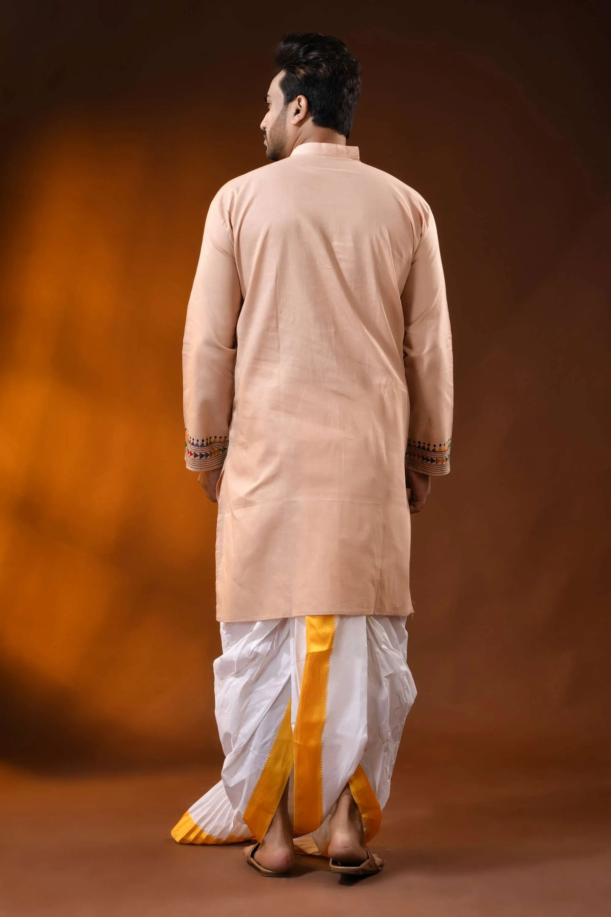Sorrell brown cotton kantha panjabi with multicolor paisley work 5