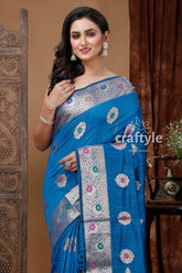 Spanish Blue Zari Work Soft Silk Saree - Ethnic Indian Attire - Craftyle