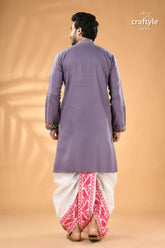 Spanish grey hand kantha embroidered cotton kurta for men man’s purple kurta embroidered cuffs 5