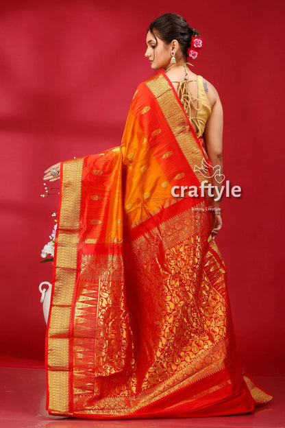 Spanish orange and red silk saree kanjivaram ethnic orange red silk saree gold 4
