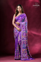 Spanish violet flower pattern kantha silk saree purple embroidered saree 1